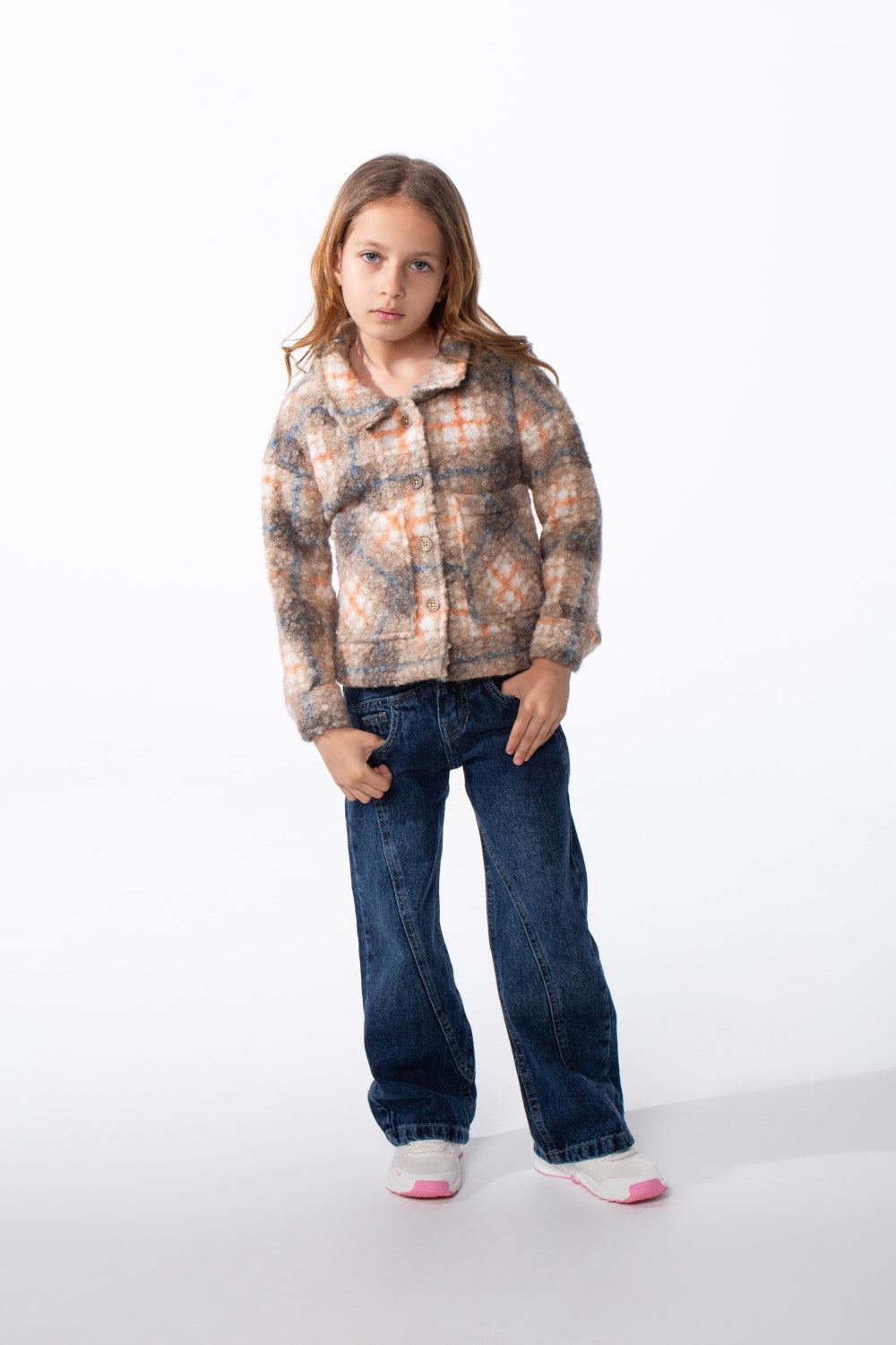 Girl's Tomato Store Slim Fit Shirt Plaid Check Pattern Button Front Soft Textured