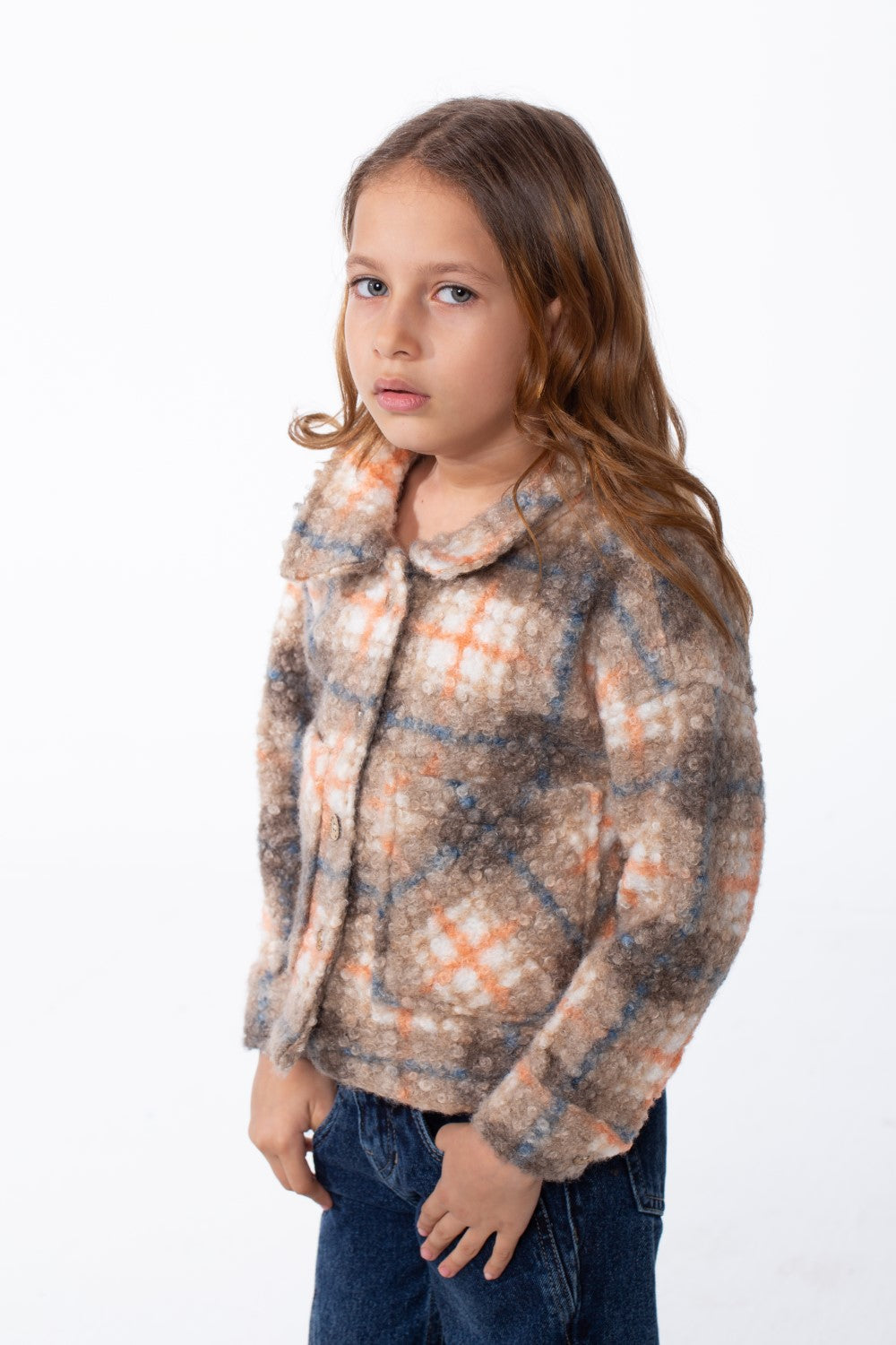 Girl's Tomato Store Slim Fit Shirt Plaid Check Pattern Button Front Soft Textured