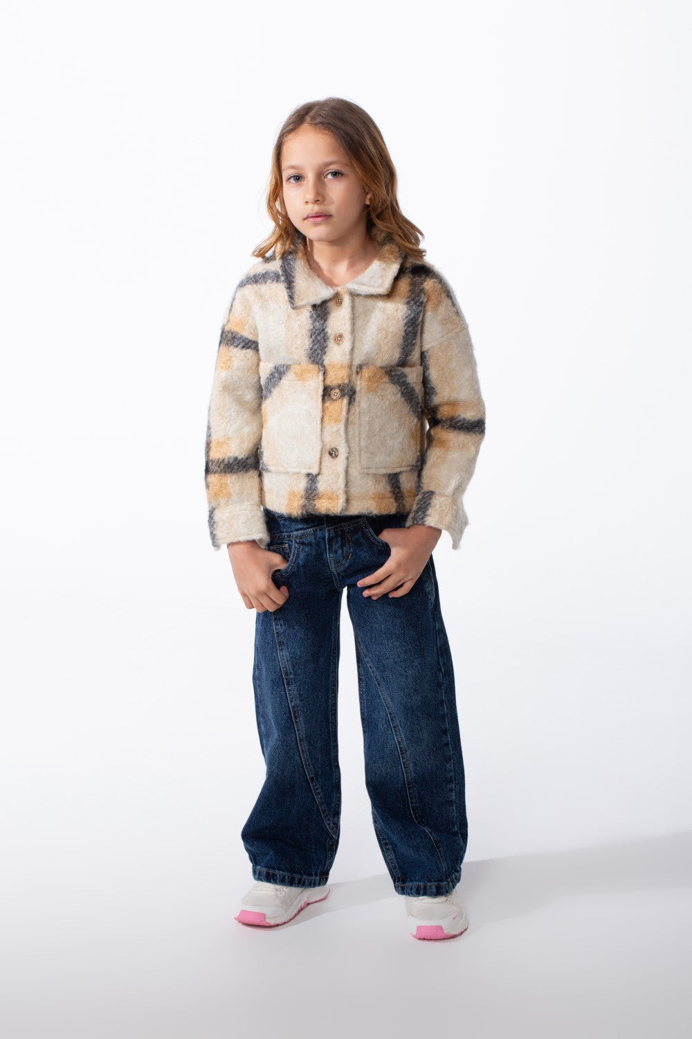 Girl's Tomato Store Slim Fit Shirt Plaid Check Pattern Button Front Soft Textured