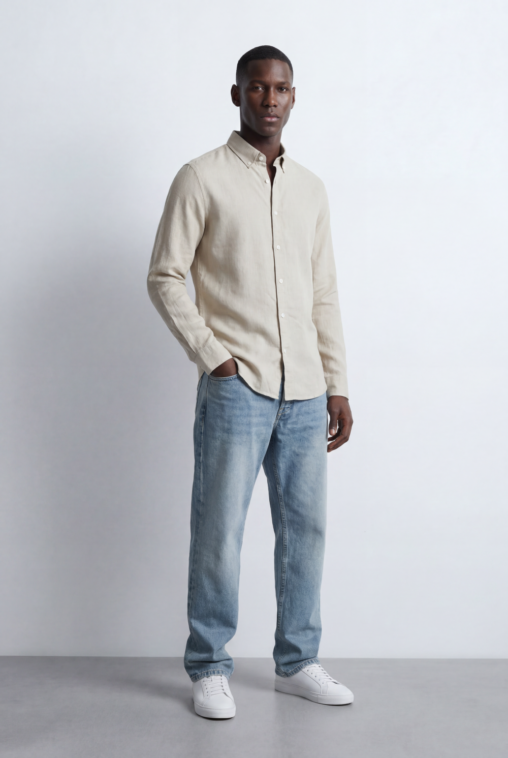 Men’s Tomato Store Tailored Regular Fit Long Sleeve Breathable Fabric Linen Blend Shirt
