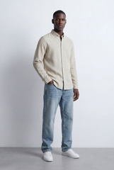 Men’s Tomato Store Tailored Regular Fit Long Sleeve Breathable Fabric Linen Blend Shirt