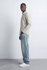 Men’s Tomato Store Tailored Regular Fit Long Sleeve Breathable Fabric Linen Blend Shirt