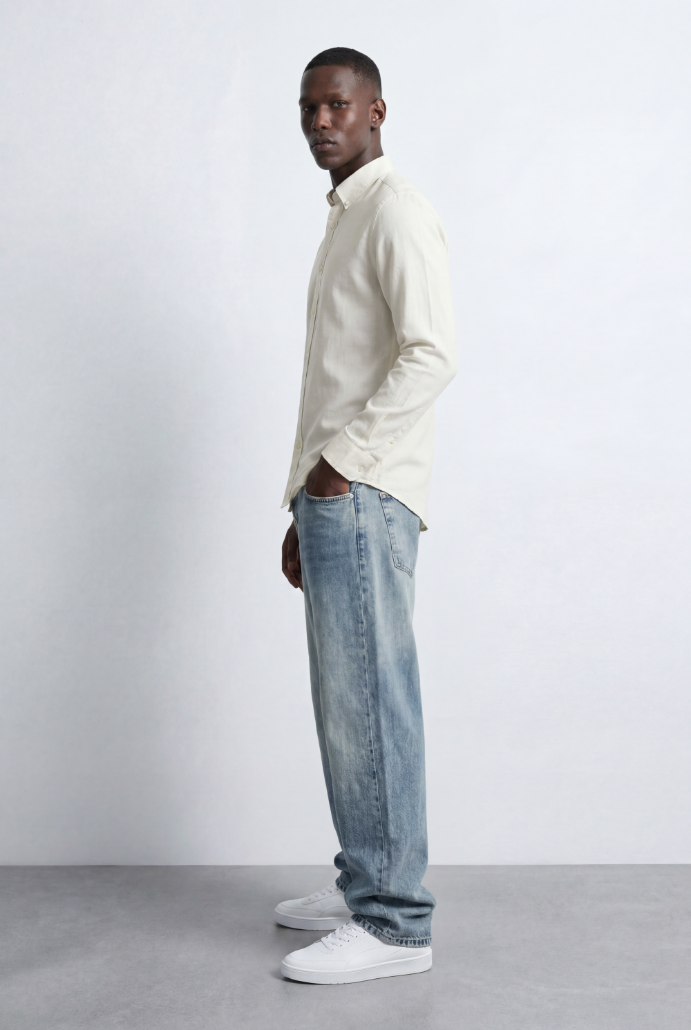 Men’s Tomato Store Tailored Regular Fit Long Sleeve Breathable Fabric Linen Blend Shirt