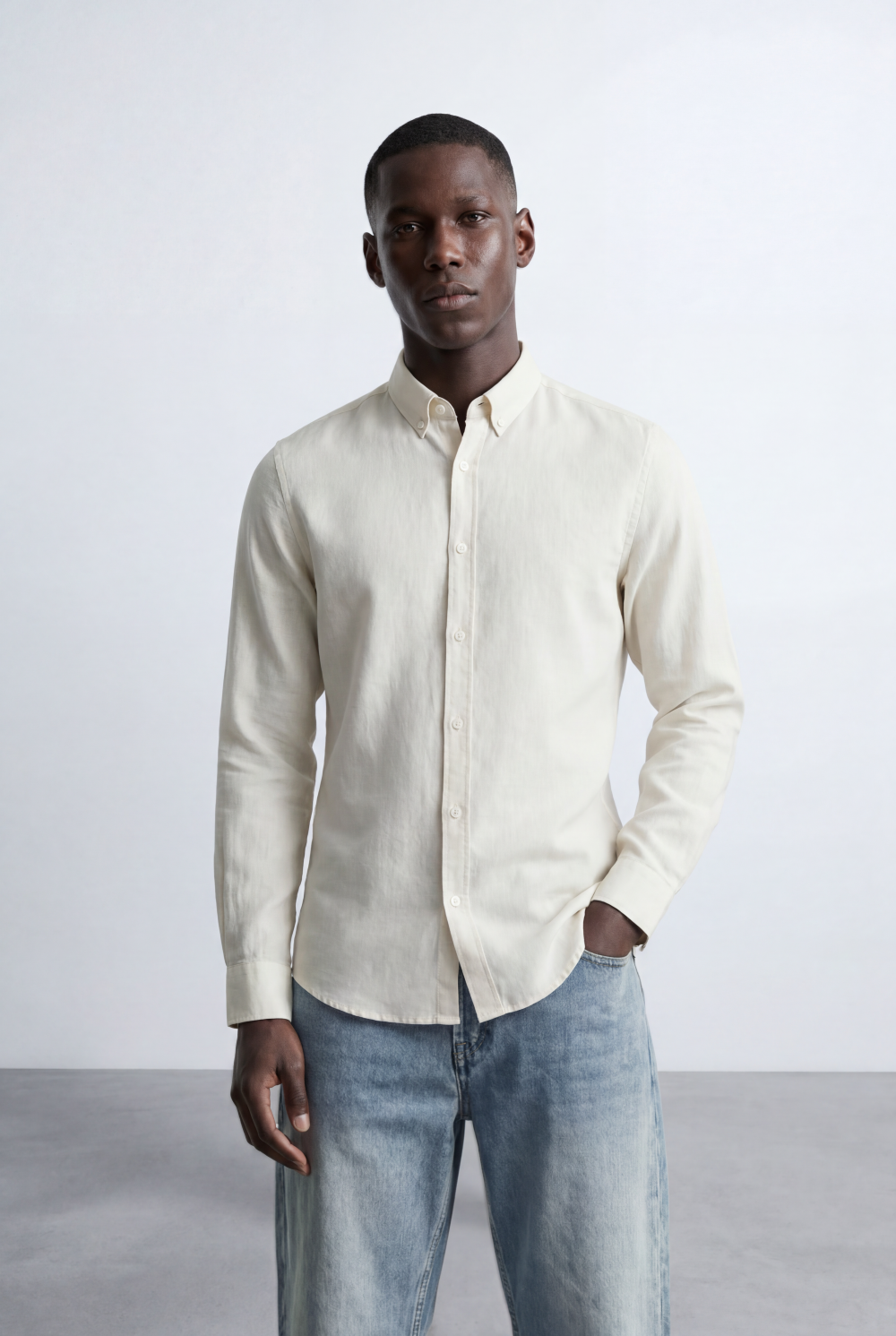 Men’s Tomato Store Tailored Regular Fit Long Sleeve Breathable Fabric Linen Blend Shirt