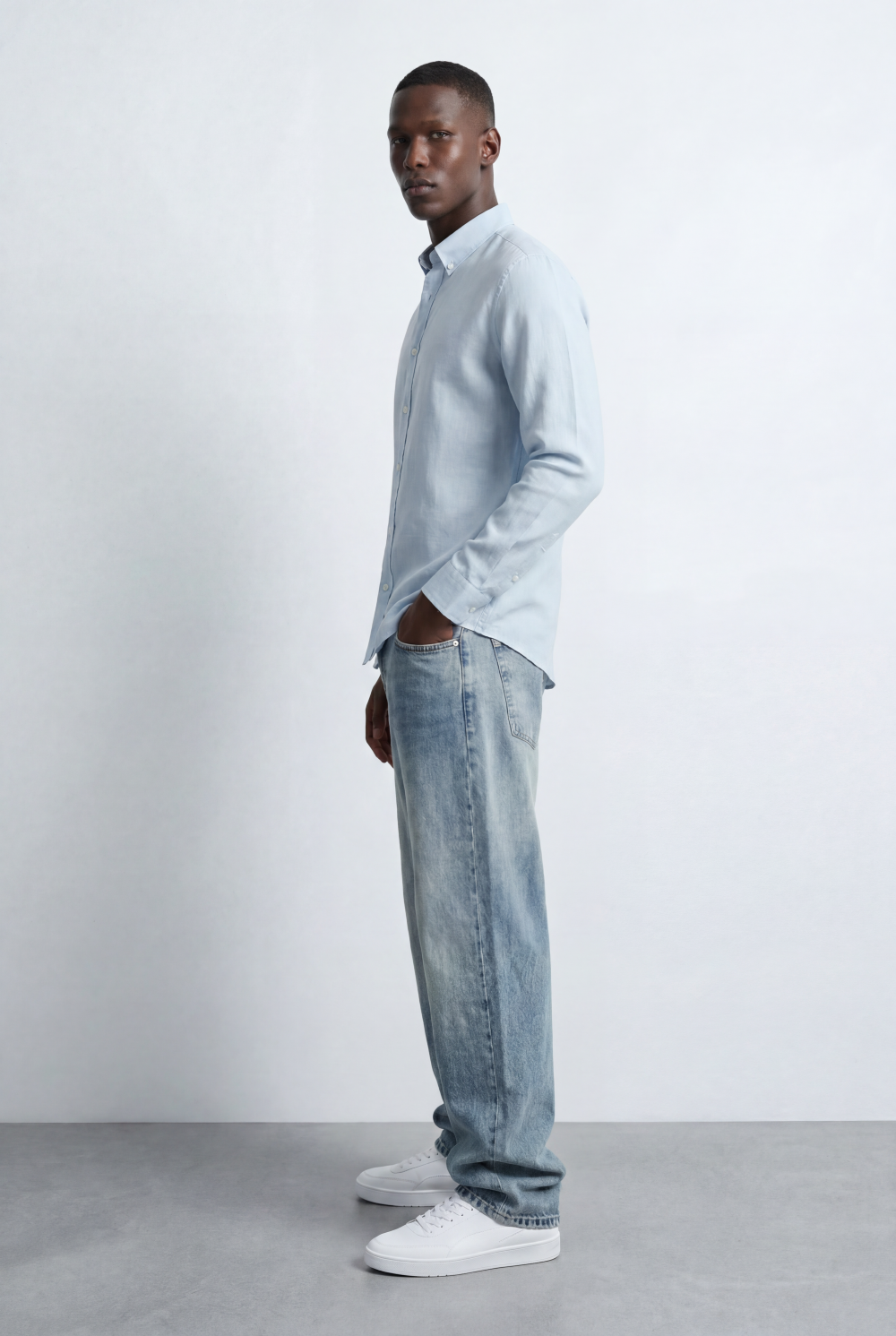 Men’s Tomato Store Tailored Regular Fit Long Sleeve Breathable Fabric Linen Blend Shirt