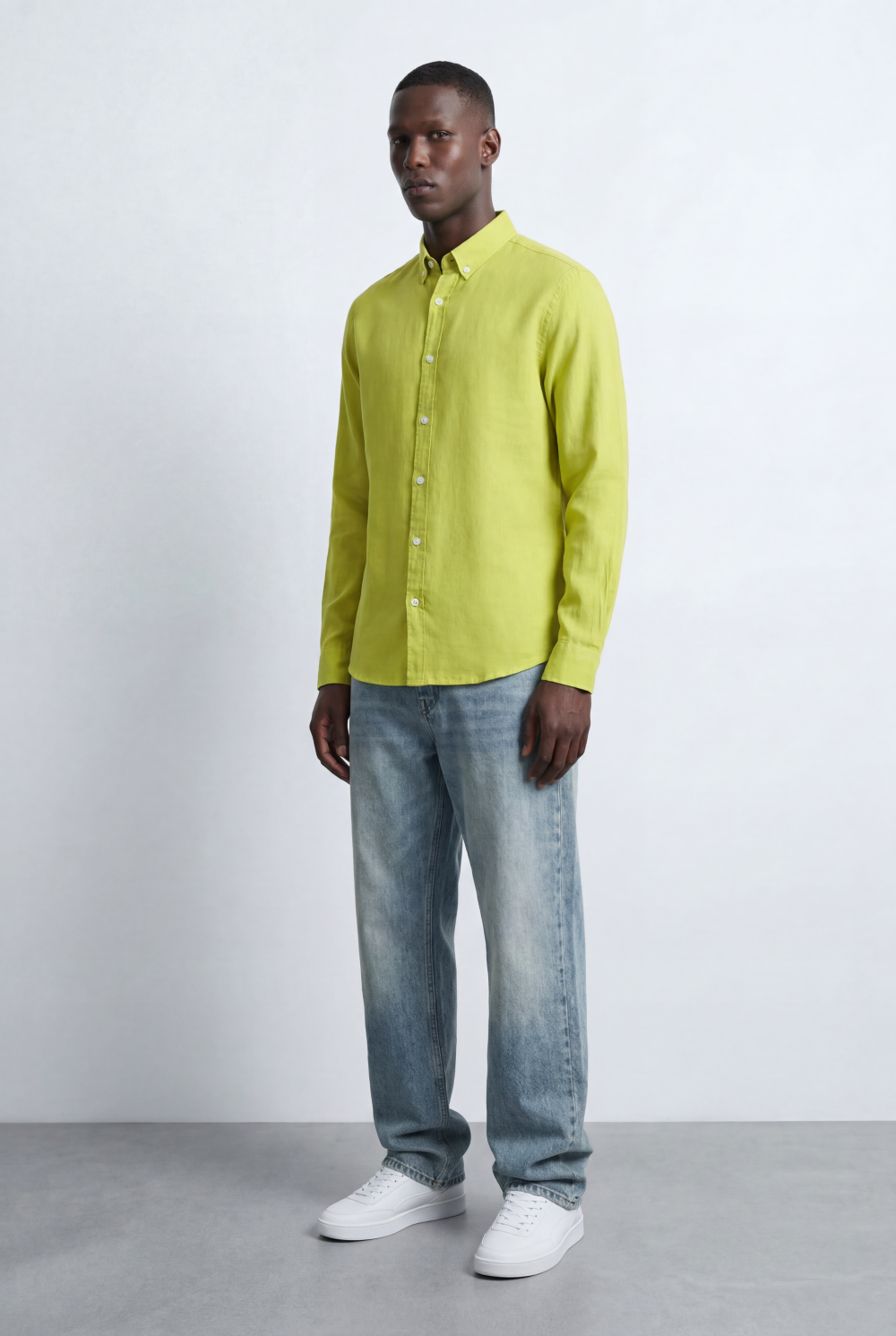 Men’s Tomato Store Tailored Regular Fit Long Sleeve Breathable Fabric Linen Blend Shirt