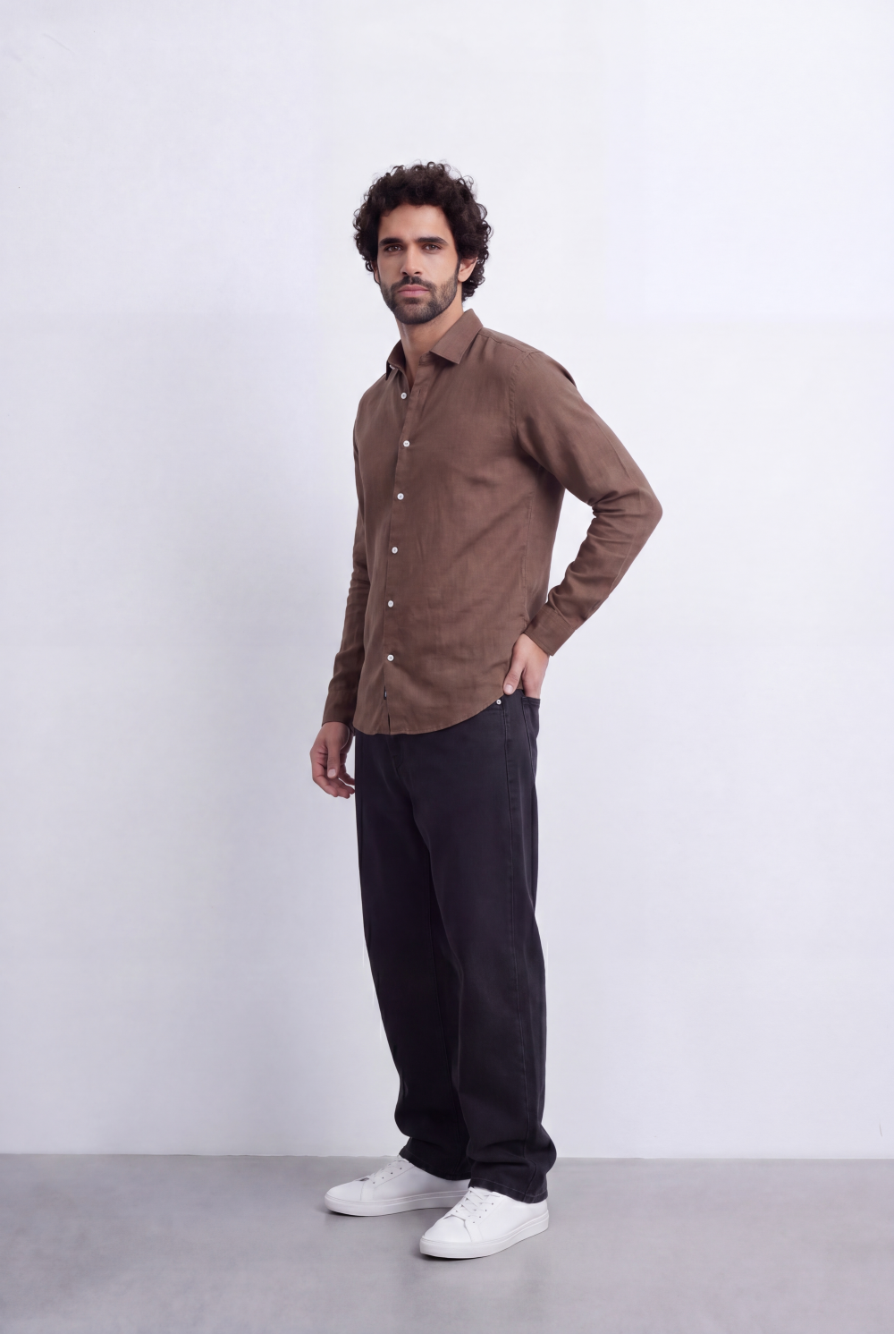 Men's Slim Fit Linen Shirt Lightweight Long Sleeve Button-Up Smart Casual Style Tomato Store