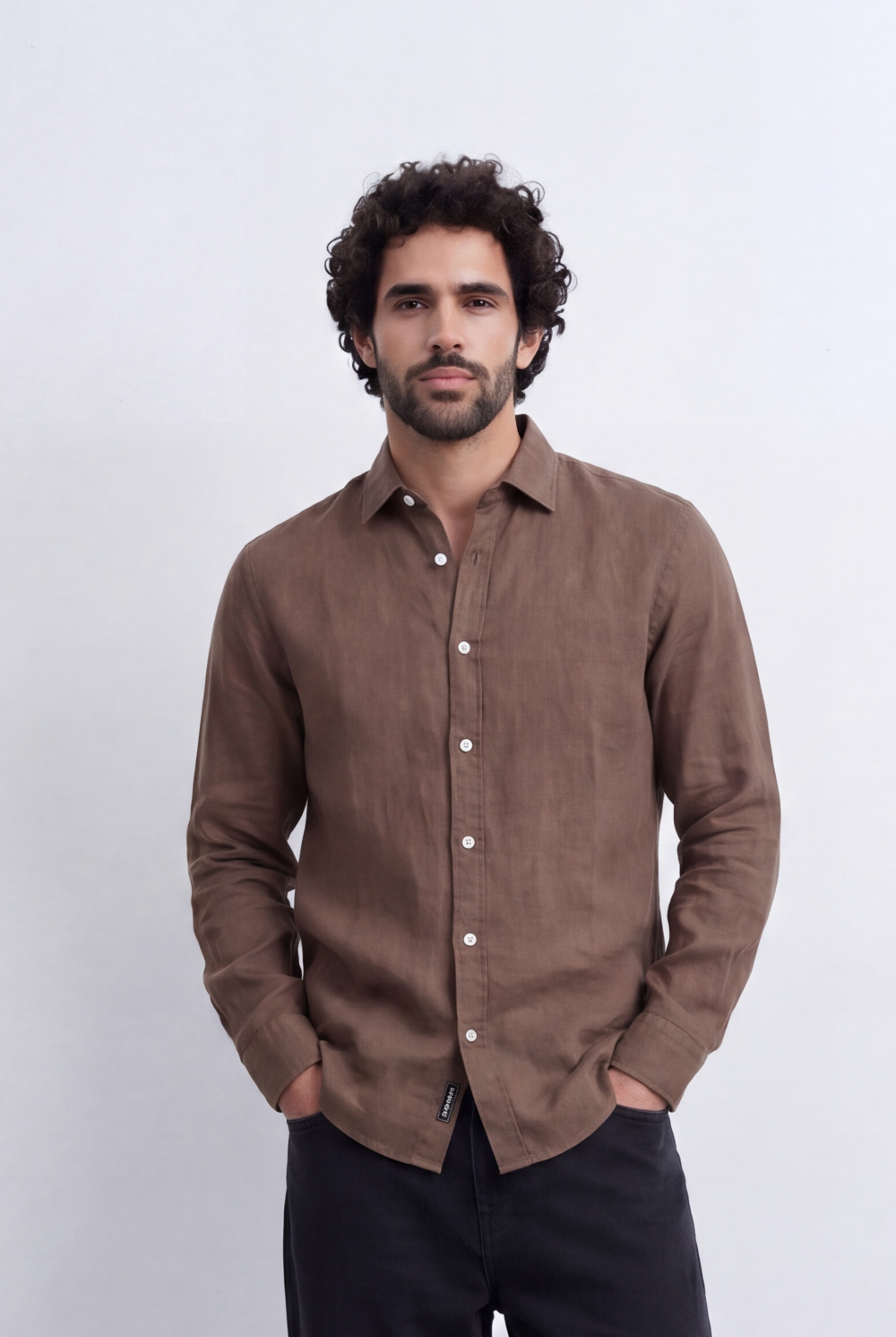Men's Slim Fit Linen Shirt Lightweight Long Sleeve Button-Up Smart Casual Style Tomato Store