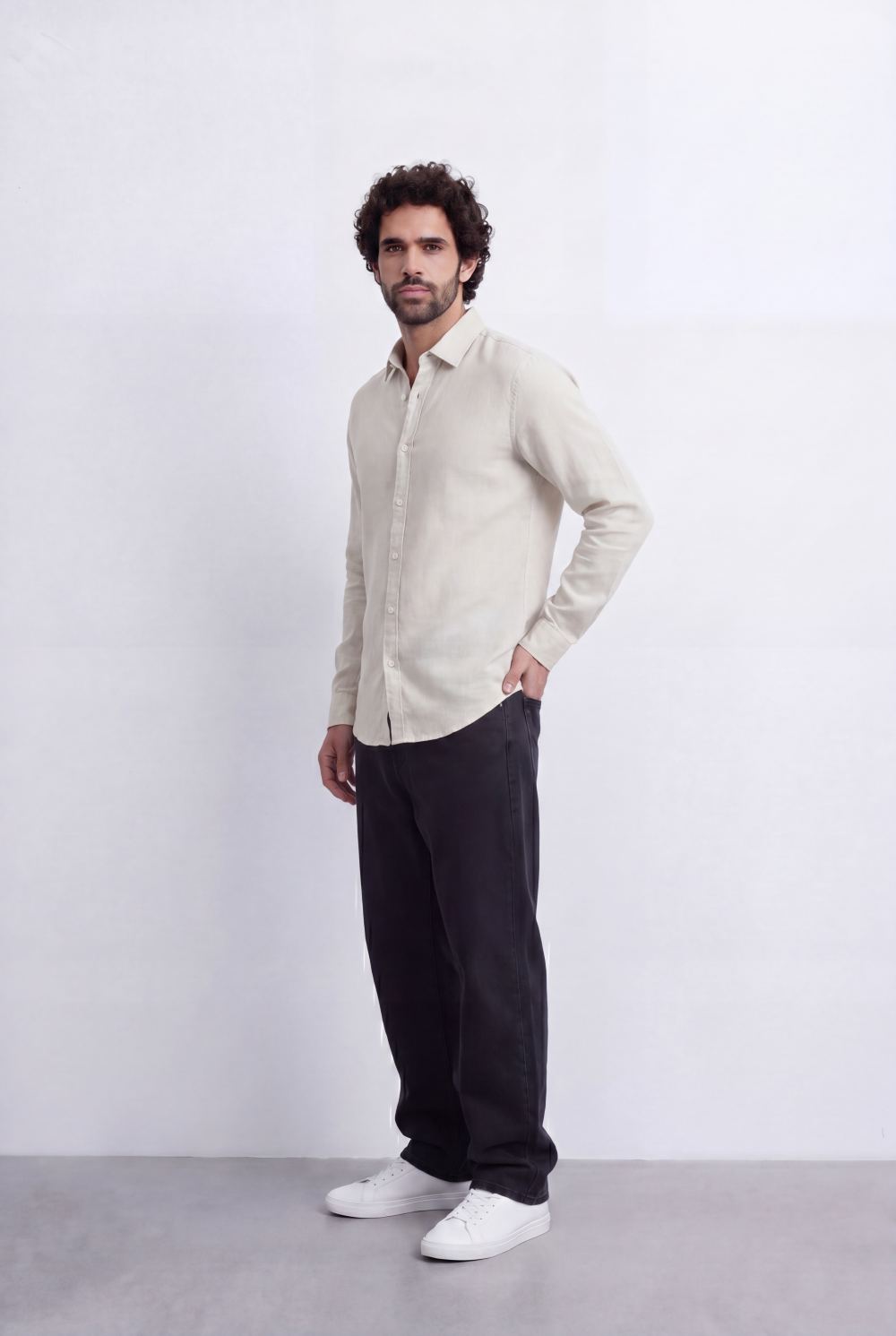 Men's Slim Fit Linen Shirt Lightweight Long Sleeve Button-Up Smart Casual Style Tomato Store