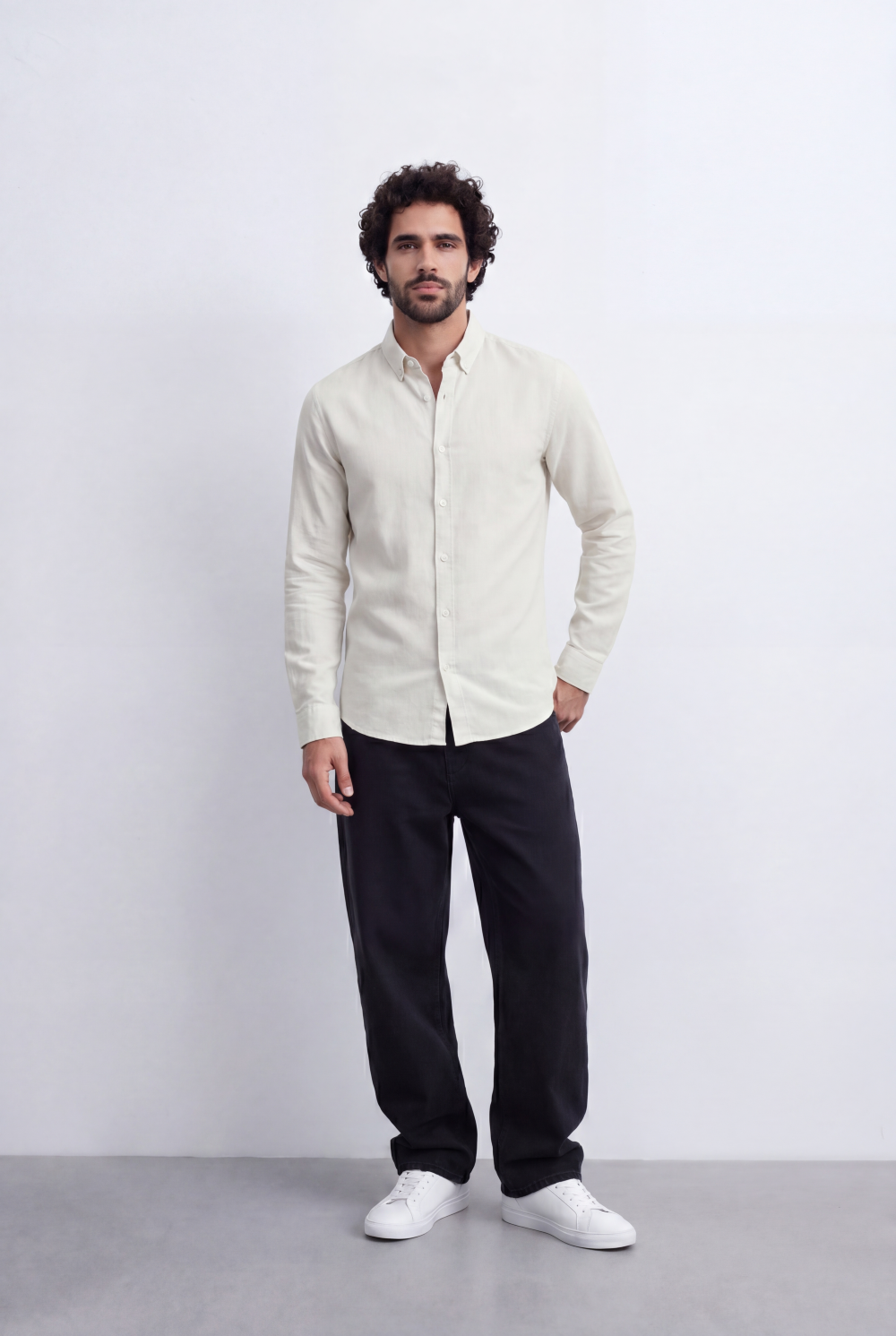 Men's Slim Fit Linen Shirt Lightweight Long Sleeve Button-Up Smart Casual Style Tomato Store