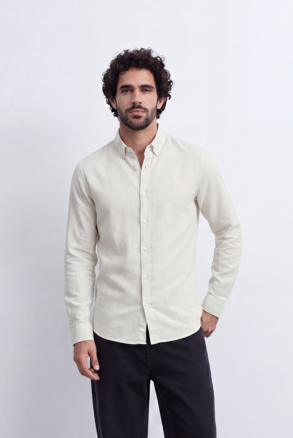 Men's Slim Fit Linen Shirt Lightweight Long Sleeve Button-Up Smart Casual Style Tomato Store