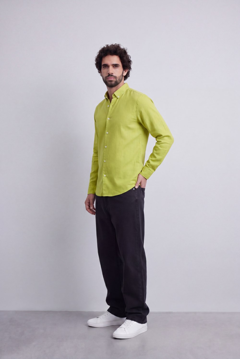Men's Slim Fit Linen Shirt Lightweight Long Sleeve Button-Up Smart Casual Style Tomato Store