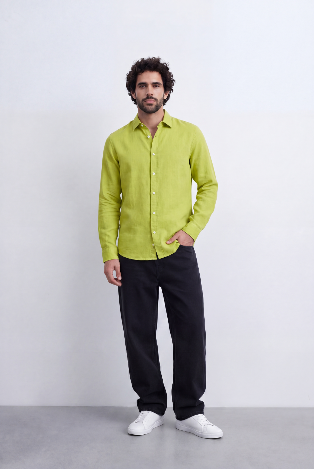 Men's Slim Fit Linen Shirt Lightweight Long Sleeve Button-Up Smart Casual Style Tomato Store