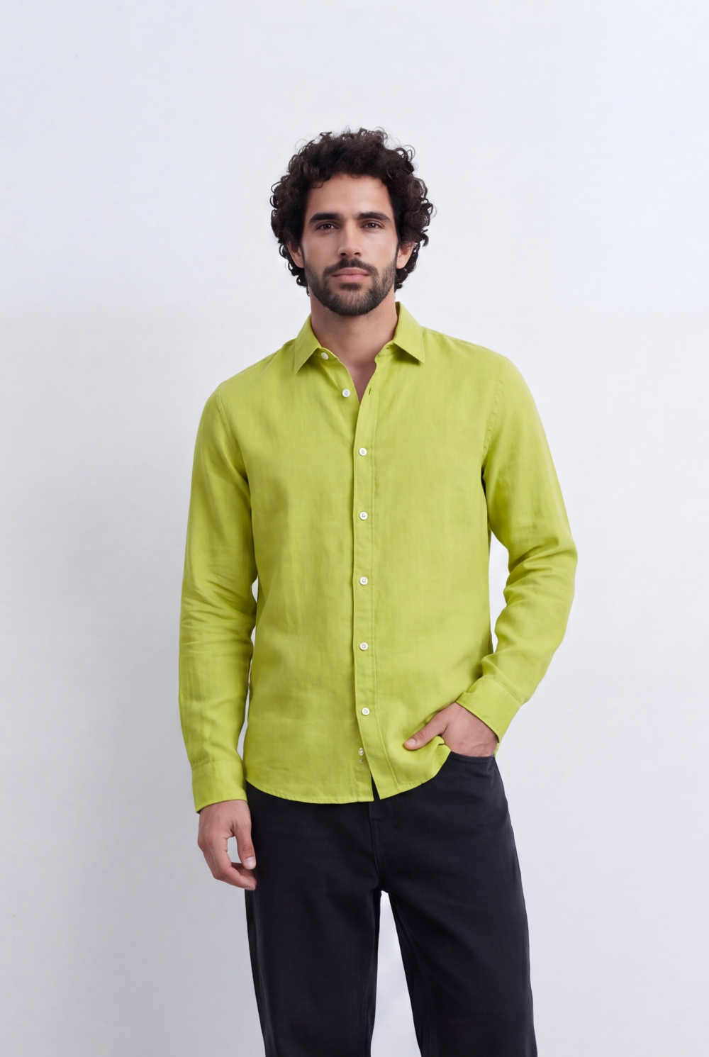 Men's Slim Fit Linen Shirt Lightweight Long Sleeve Button-Up Smart Casual Style Tomato Store