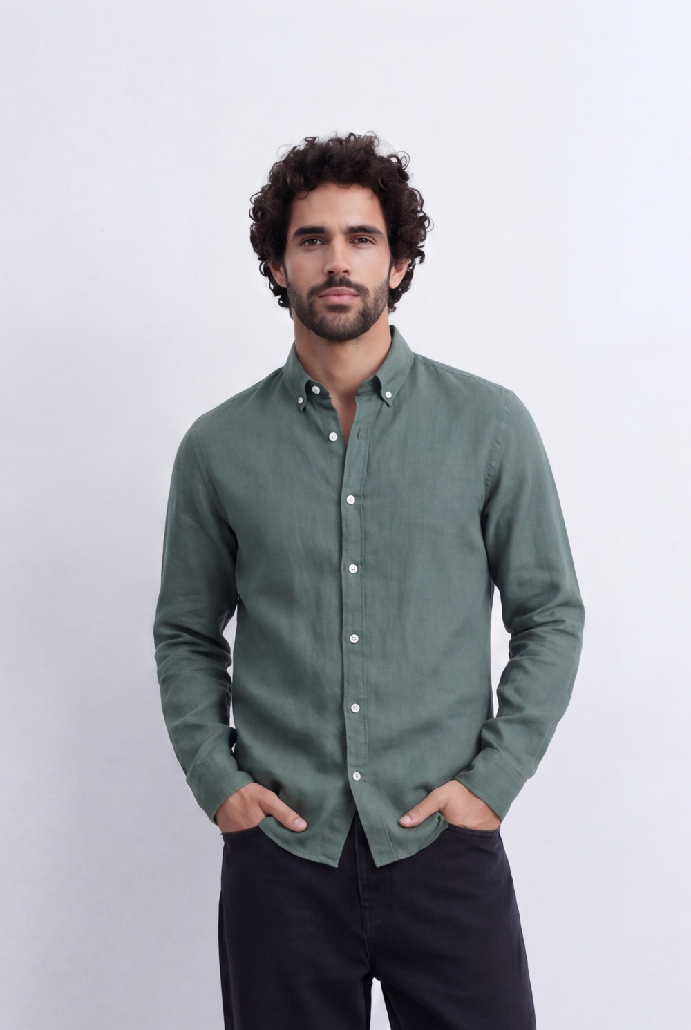 Men's Slim Fit Linen Shirt Lightweight Long Sleeve Button-Up Smart Casual Style Tomato Store