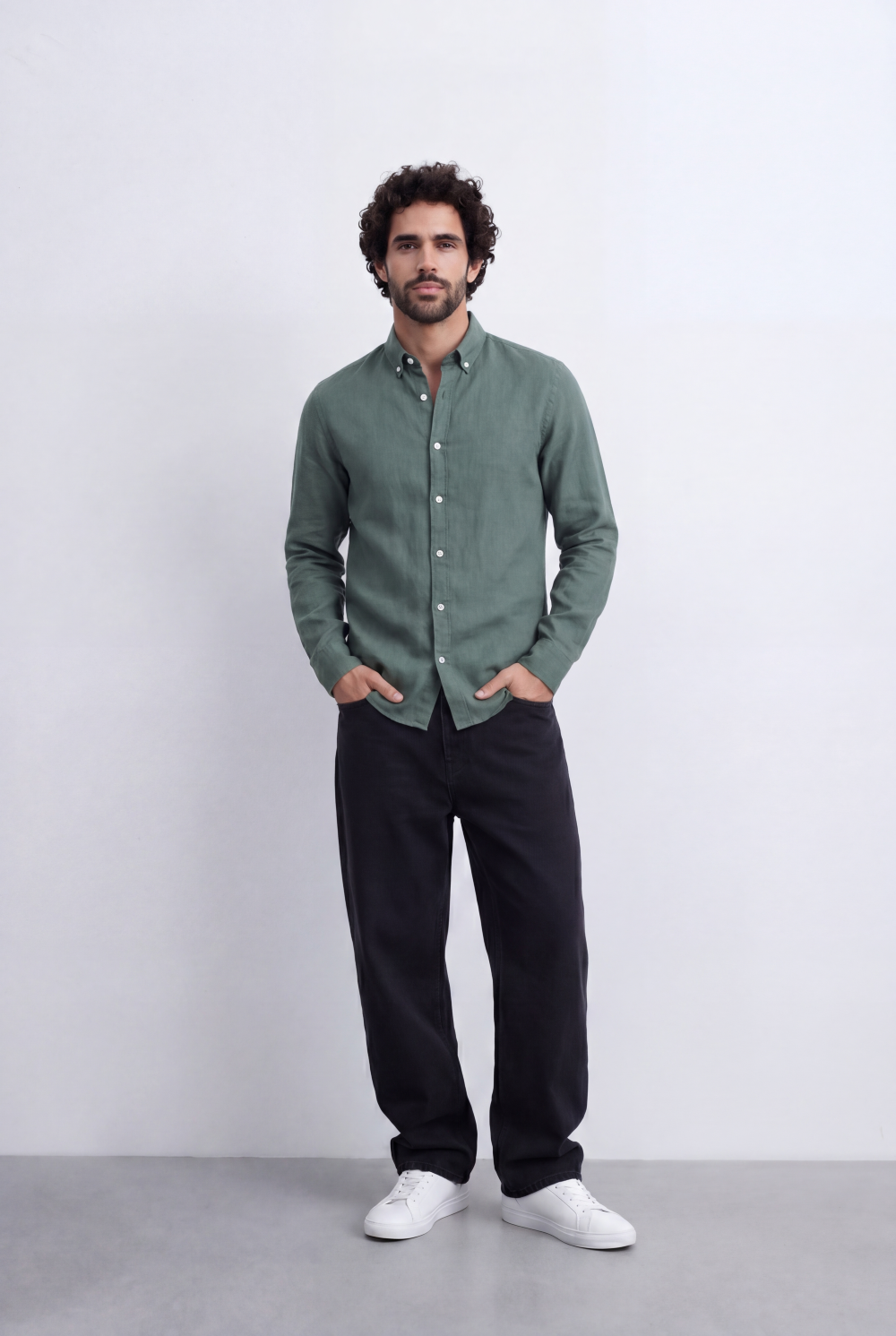 Men's Slim Fit Linen Shirt Lightweight Long Sleeve Button-Up Smart Casual Style Tomato Store