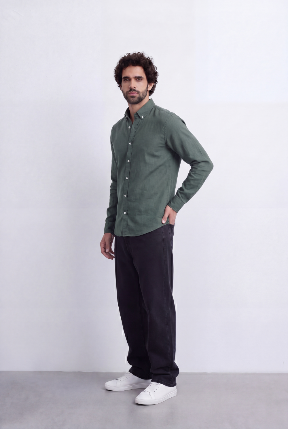 Men's Slim Fit Linen Shirt Lightweight Long Sleeve Button-Up Smart Casual Style Tomato Store
