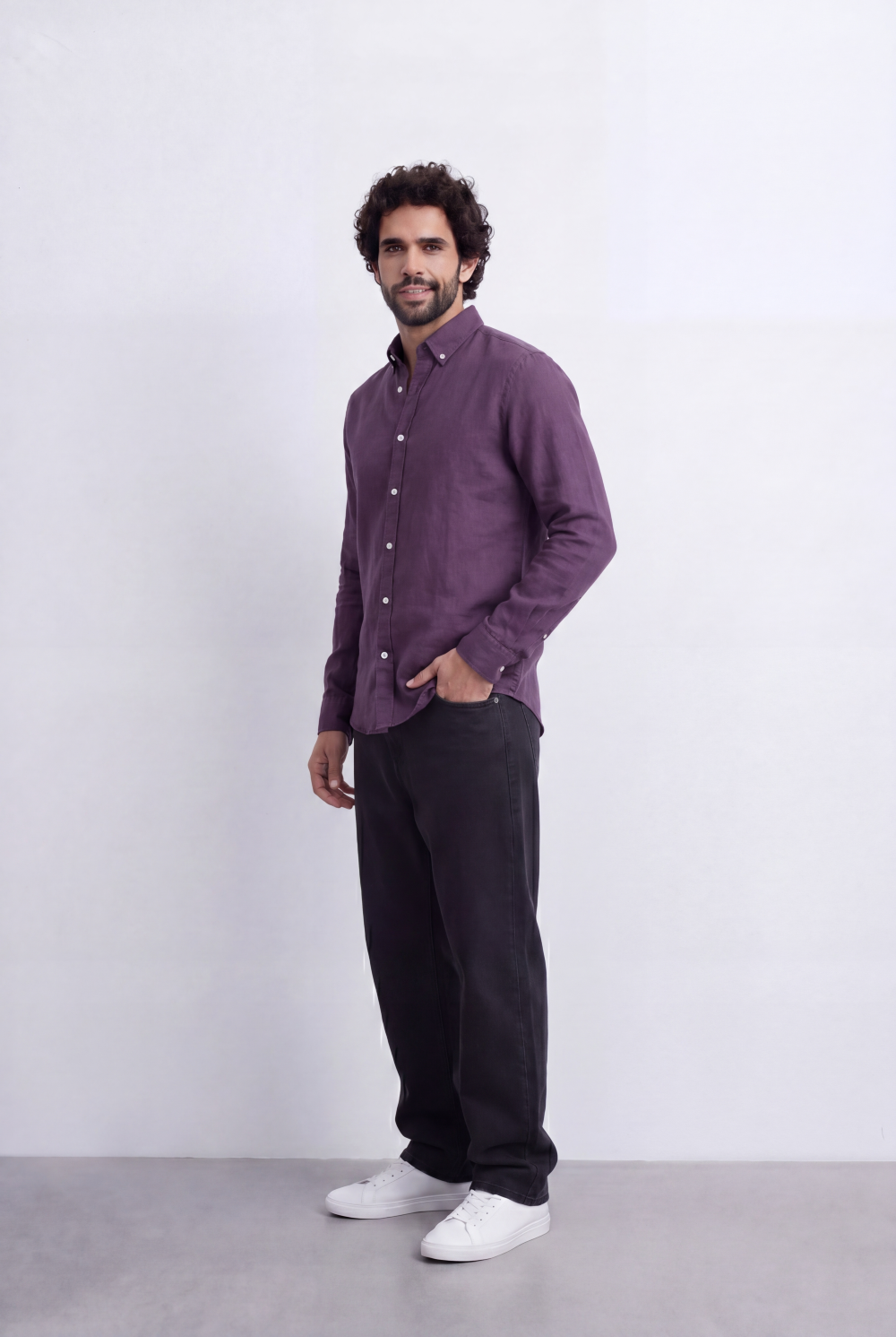 Men's Slim Fit Linen Shirt Lightweight Long Sleeve Button-Up Smart Casual Style Tomato Store