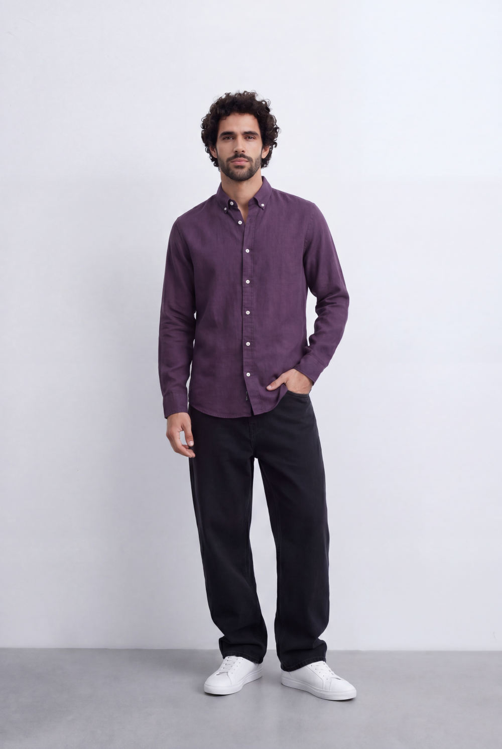 Men's Slim Fit Linen Shirt Lightweight Long Sleeve Button-Up Smart Casual Style Tomato Store