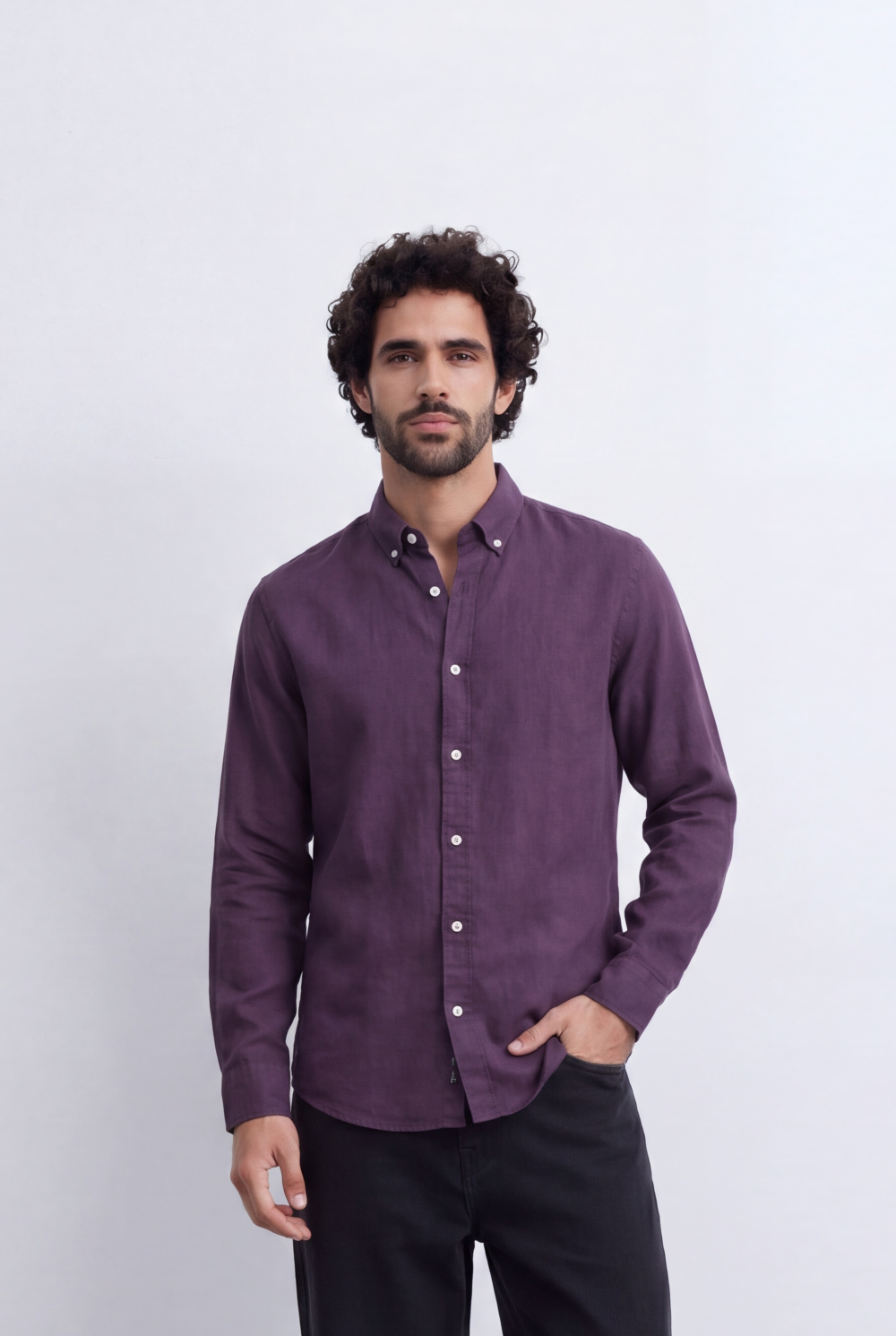 Men's Slim Fit Linen Shirt Lightweight Long Sleeve Button-Up Smart Casual Style Tomato Store