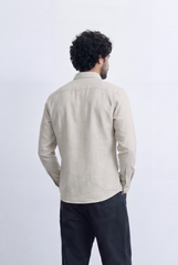 Men's Slim Fit Linen Shirt Lightweight Long Sleeve Button-Up Smart Casual Style Tomato Store