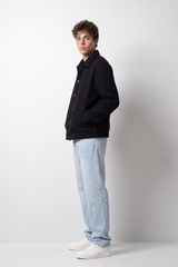 Men's Tomato Store Box Fit Jacket Textured Vertical Pattern Snap Button Front Patch Pockets
