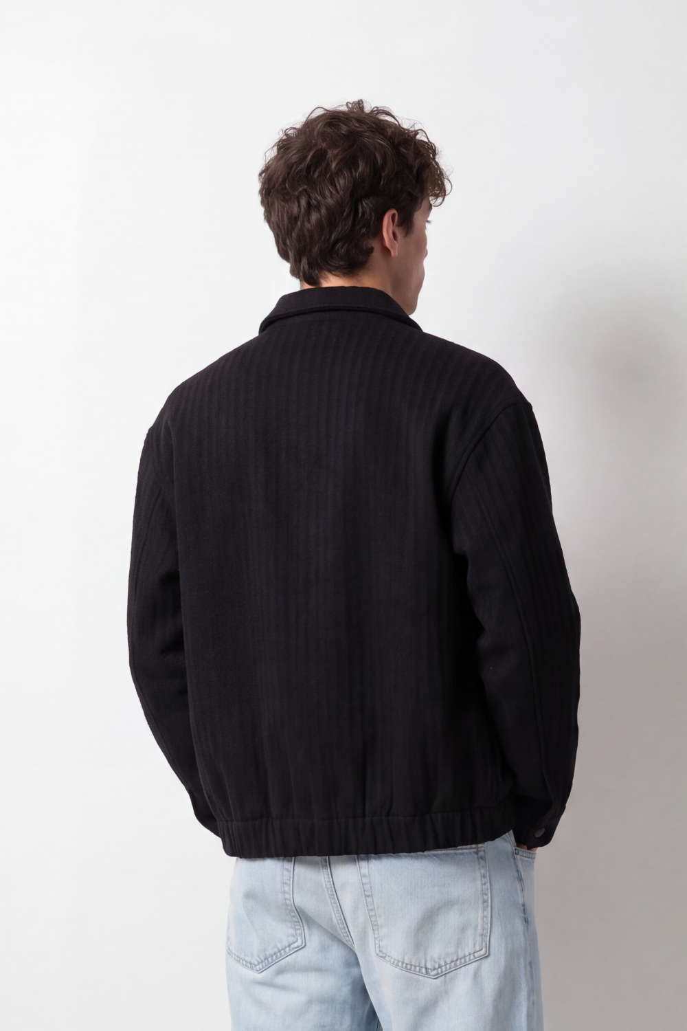 Men's Tomato Store Box Fit Jacket Textured Vertical Pattern Snap Button Front Patch Pockets