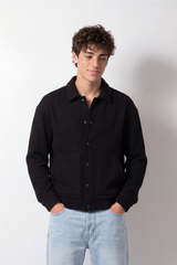 Men's Tomato Store Box Fit Jacket Textured Vertical Pattern Snap Button Front Patch Pockets