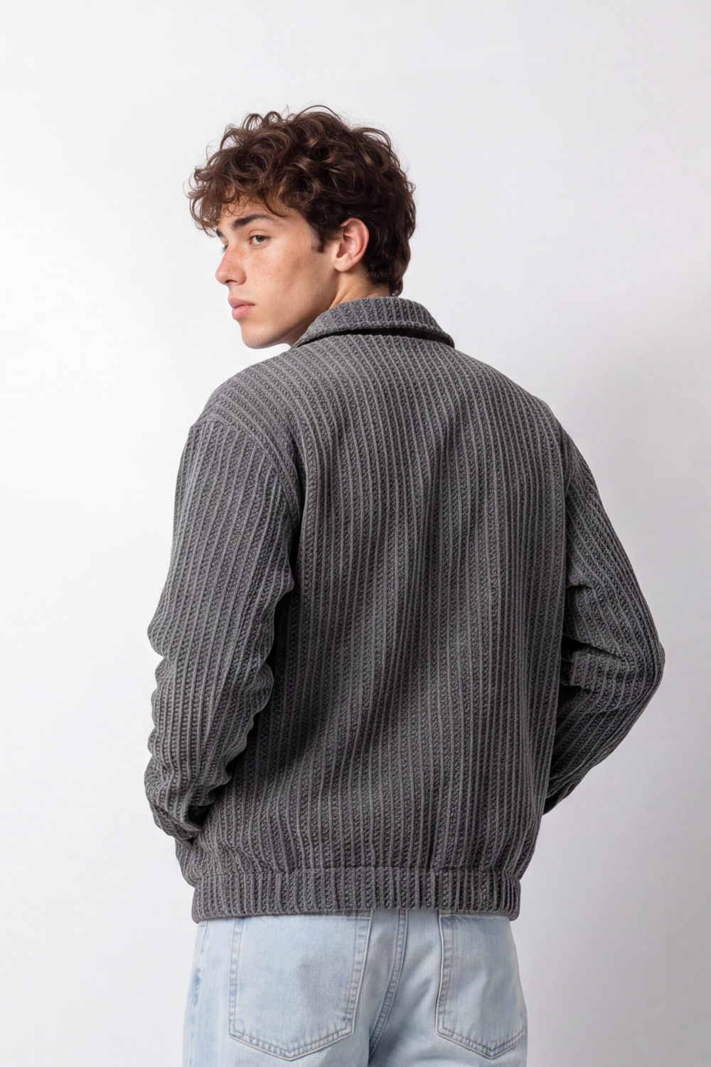 Men's Tomato Store Box Fit Jacket Textured Vertical Pattern Snap Button Front Patch Pockets