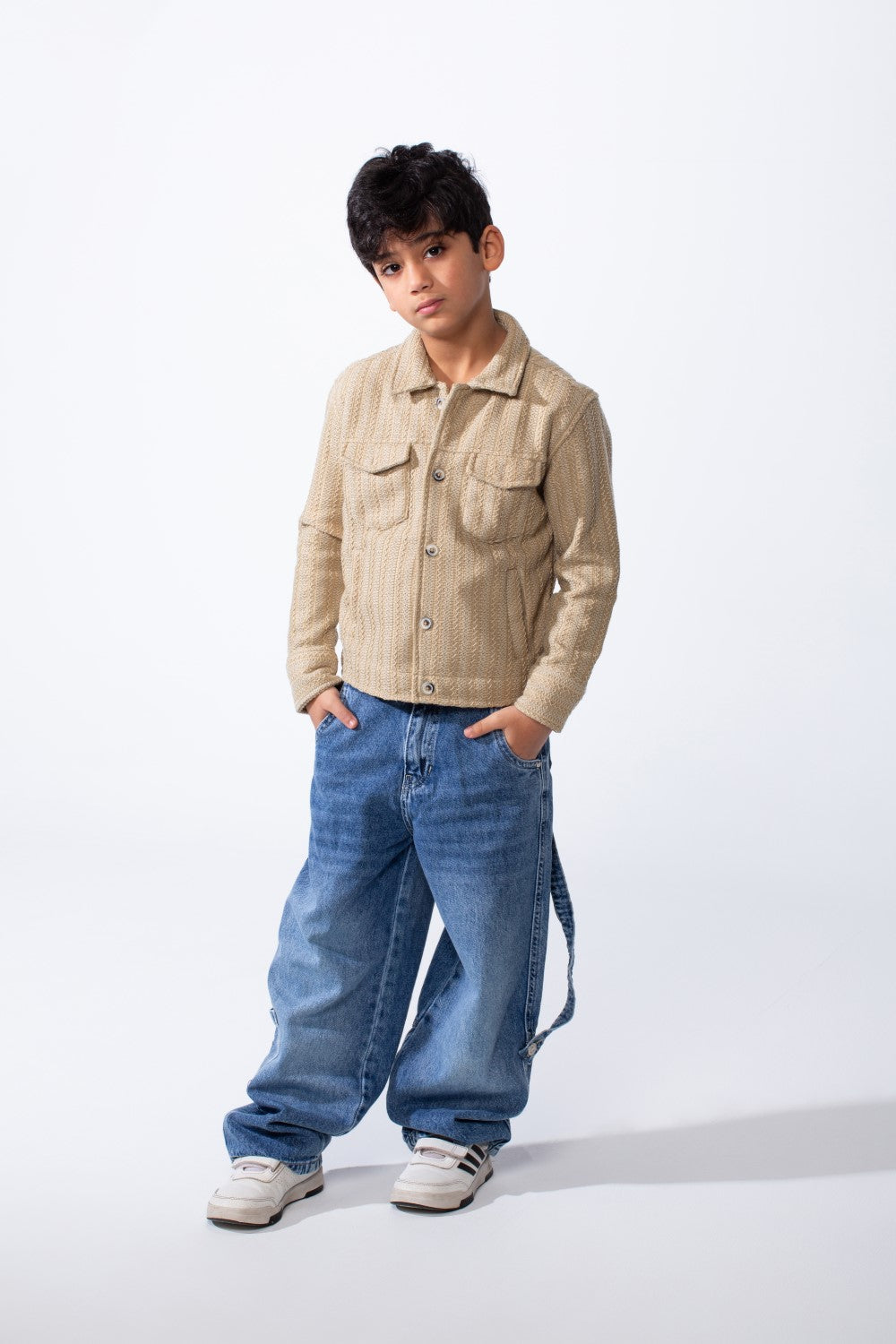 Boy’s Knit Button Up Slim Fit Textured Premium Front Pockets Shirt