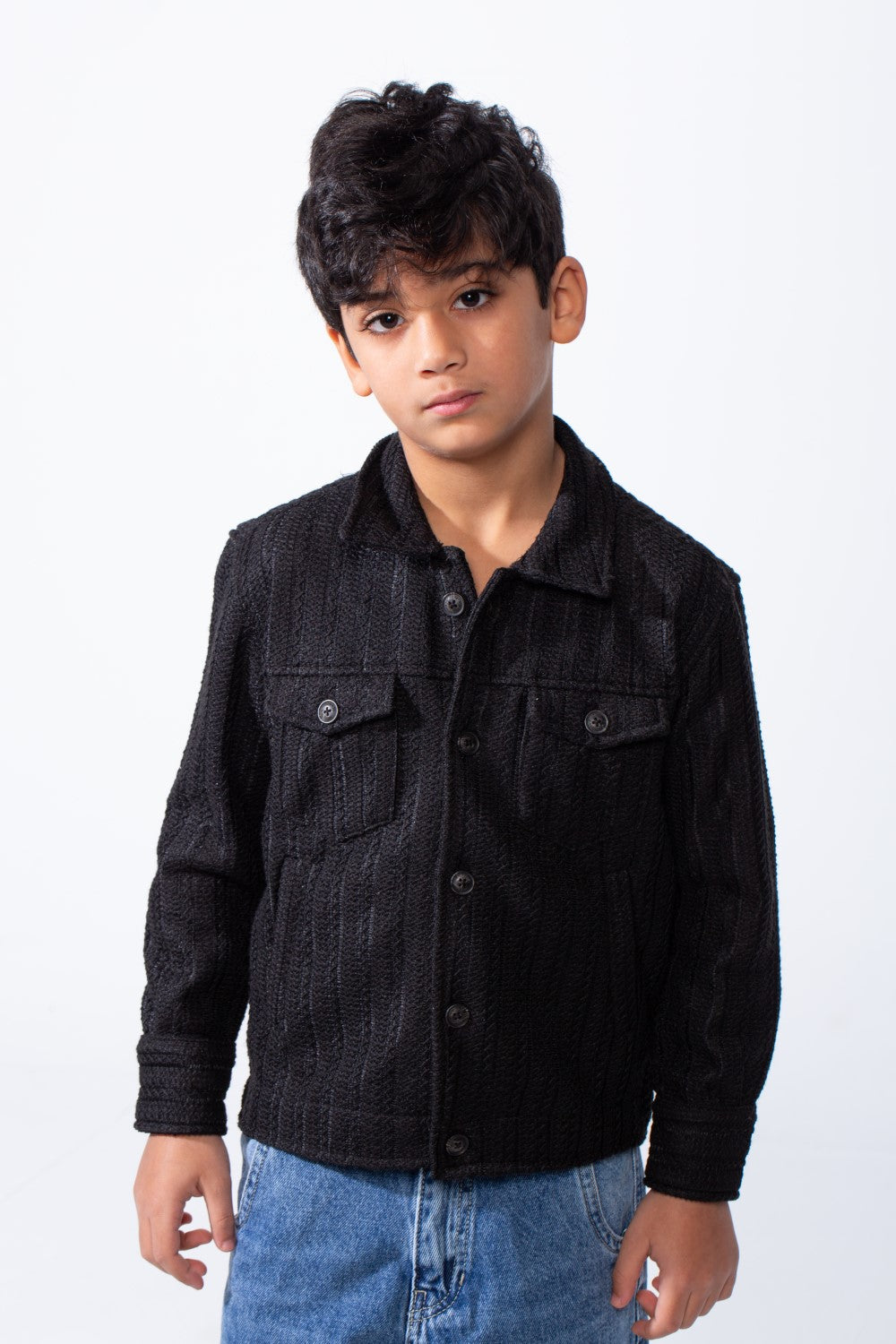 Boy’s Knit Button Up Slim Fit Textured Premium Front Pockets Shirt