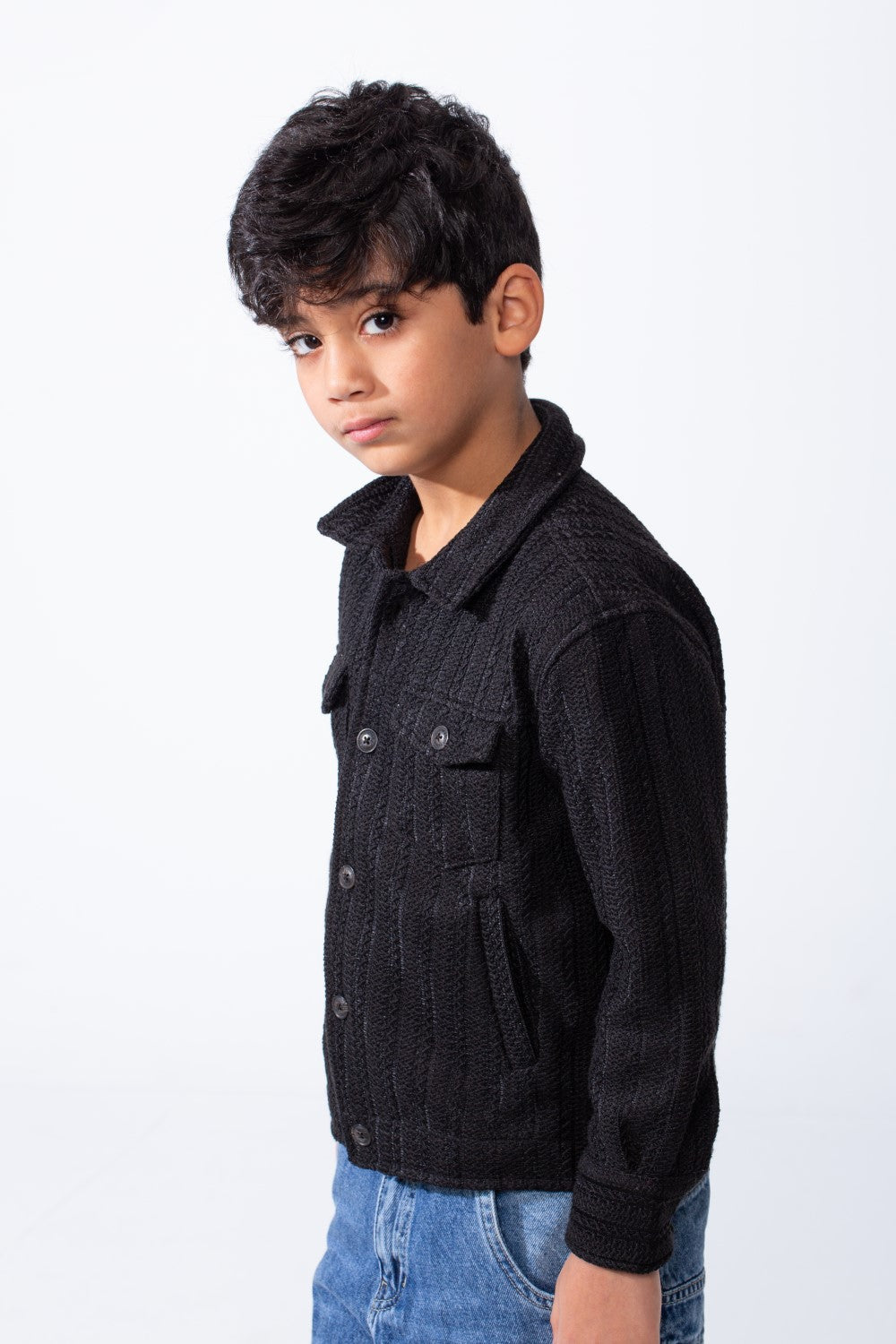 Boy’s Knit Button Up Slim Fit Textured Premium Front Pockets Shirt