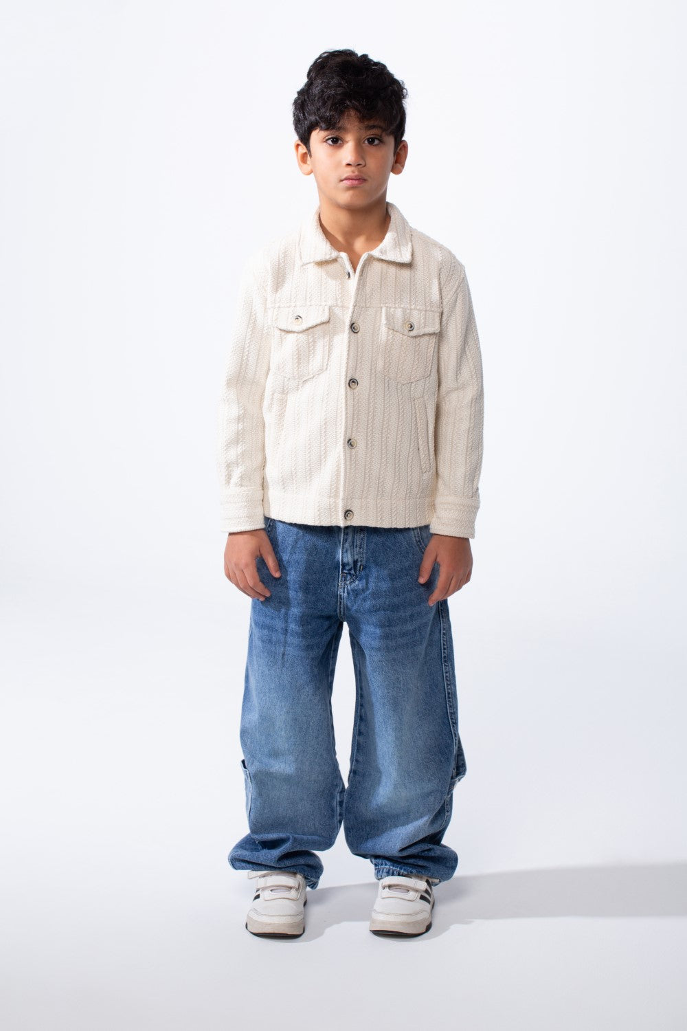 Boy’s Knit Button Up Slim Fit Textured Premium Front Pockets Shirt
