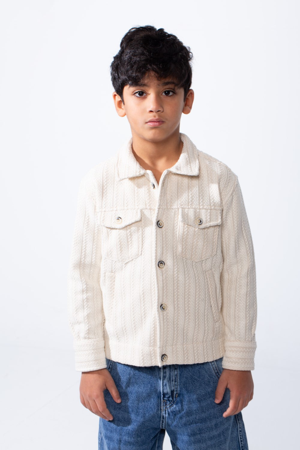 Boy’s Knit Button Up Slim Fit Textured Premium Front Pockets Shirt