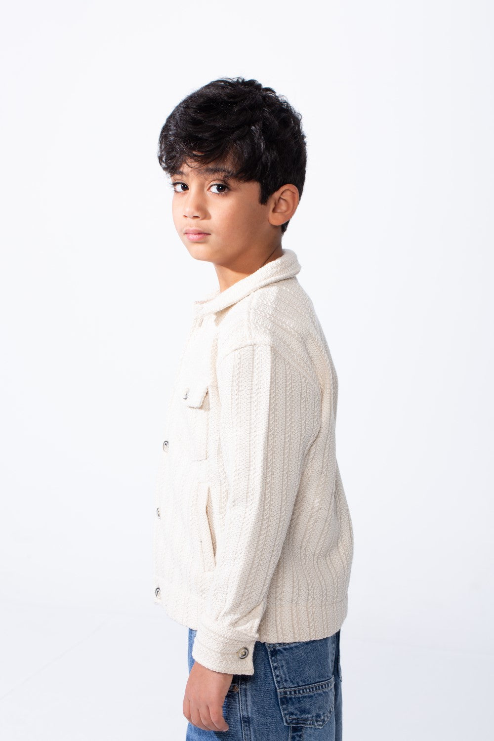 Boy’s Knit Button Up Slim Fit Textured Premium Front Pockets Shirt
