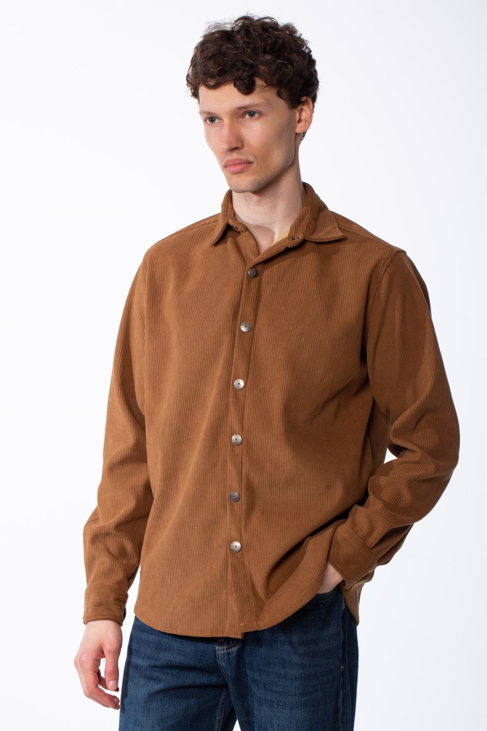Men's Corduroy Metallic Button Down Spread Collar Fine-Wale Velvet Texture Long Sleeves Regular Fit Shirt