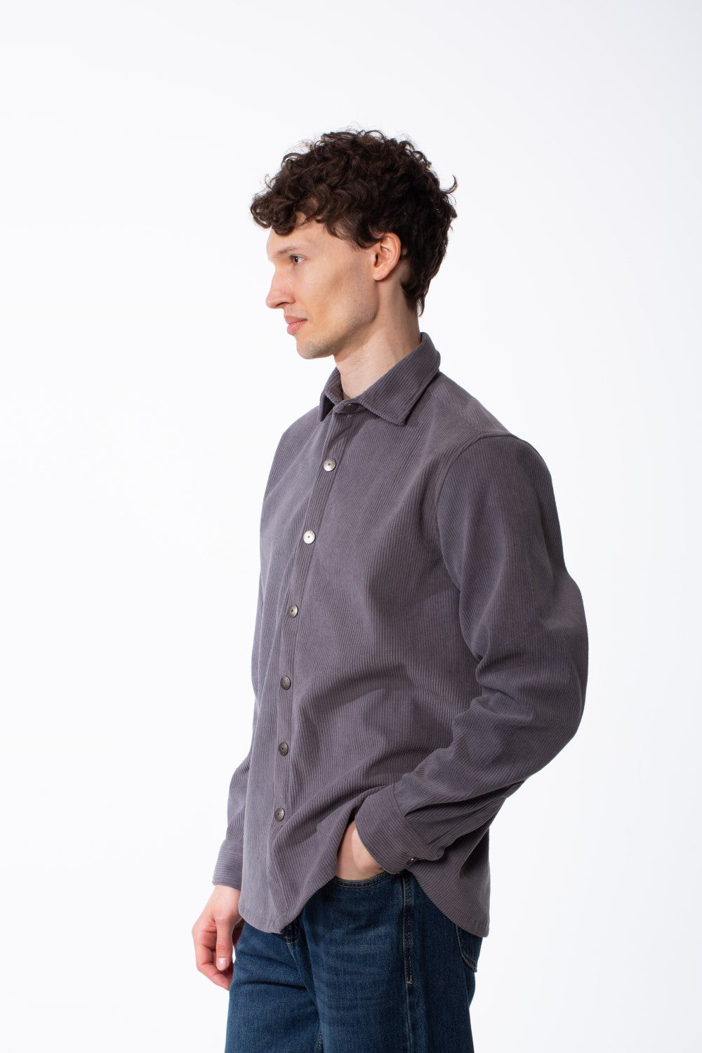 Men's Corduroy Metallic Button Down Spread Collar Fine-Wale Velvet Texture Long Sleeves Regular Fit Shirt
