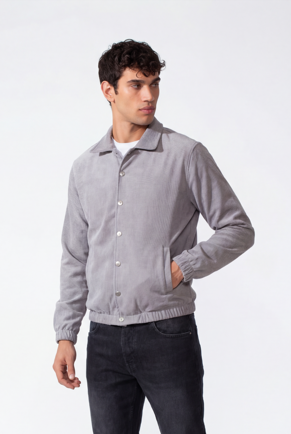 Men's Velvet Slim Fit Long Sleeve Shirt With Pockets