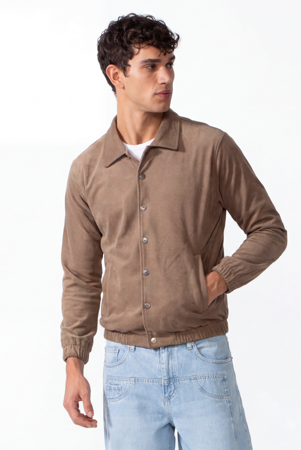 Men's Velvet Slim Fit Long Sleeve Shirt With Pockets