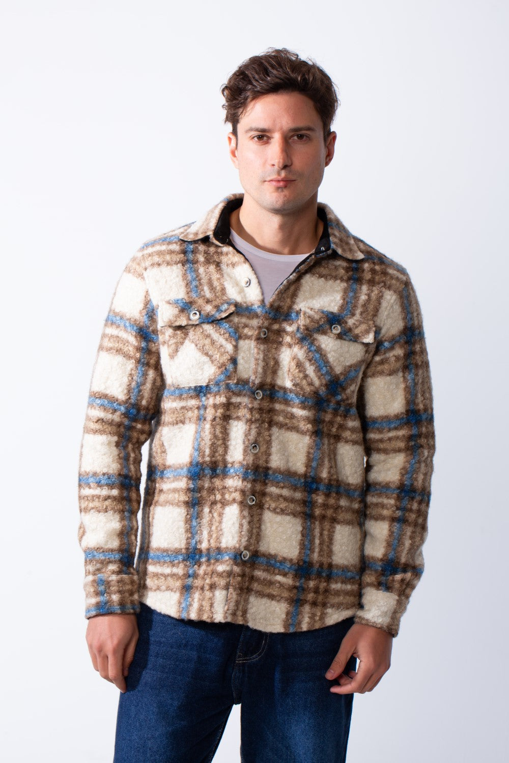 Men's Classic Plaid Pattern Functional Buttoned Chest Pockets Traditional Collar Full-Length Button Closure Jock Fabric With Slim Fit Shirt