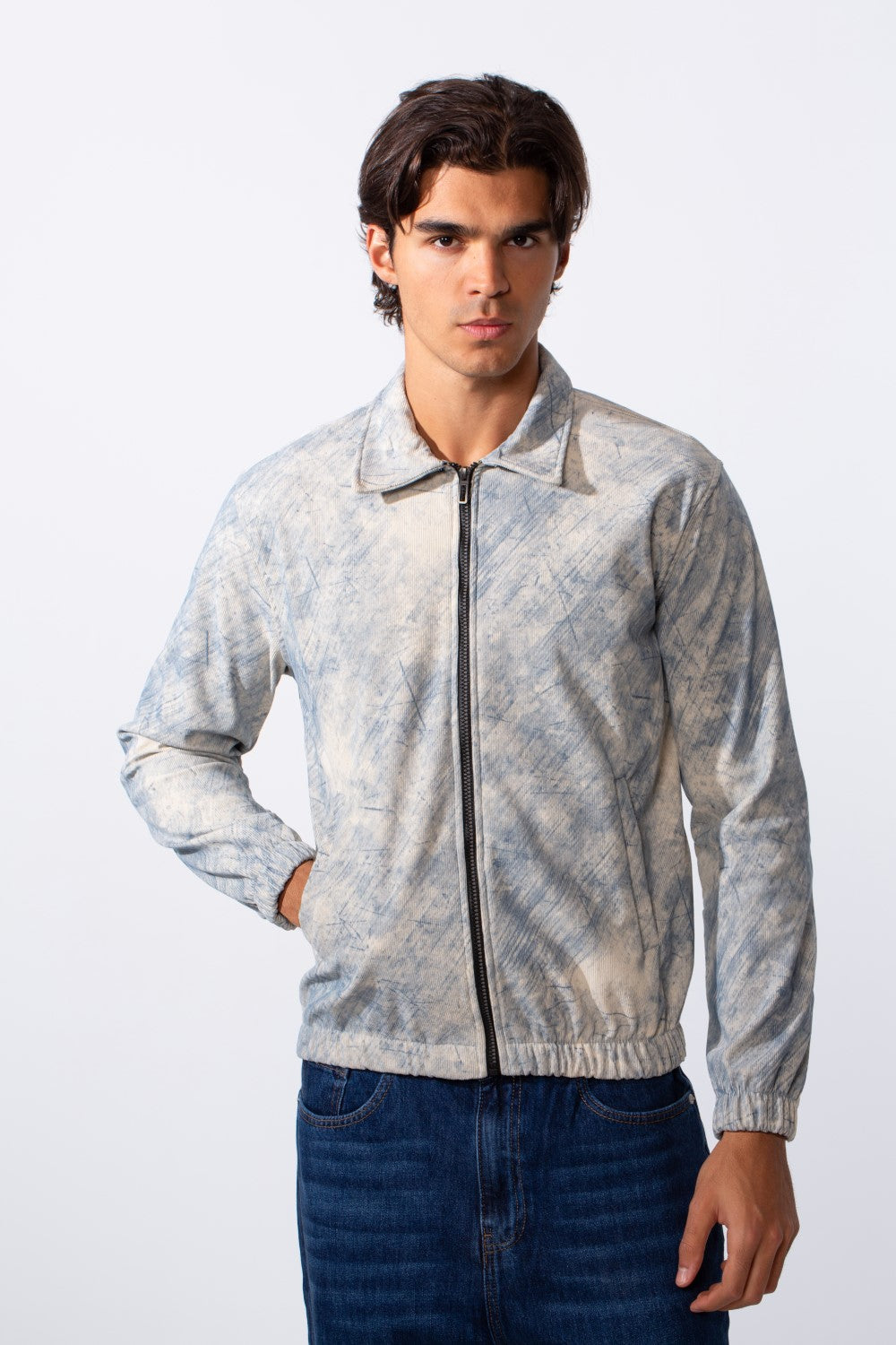 Men's Velvet Slim Fit Full Zip Tie Dye Long Sleeve Jacket