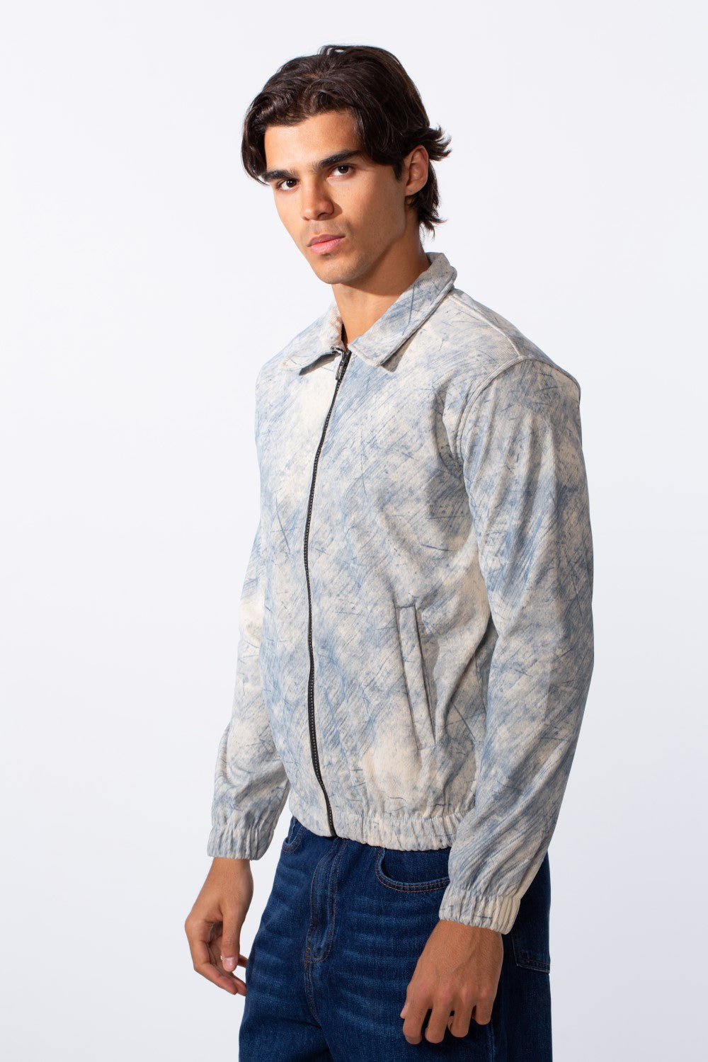 Men's Velvet Slim Fit Full Zip Tie Dye Long Sleeve Jacket