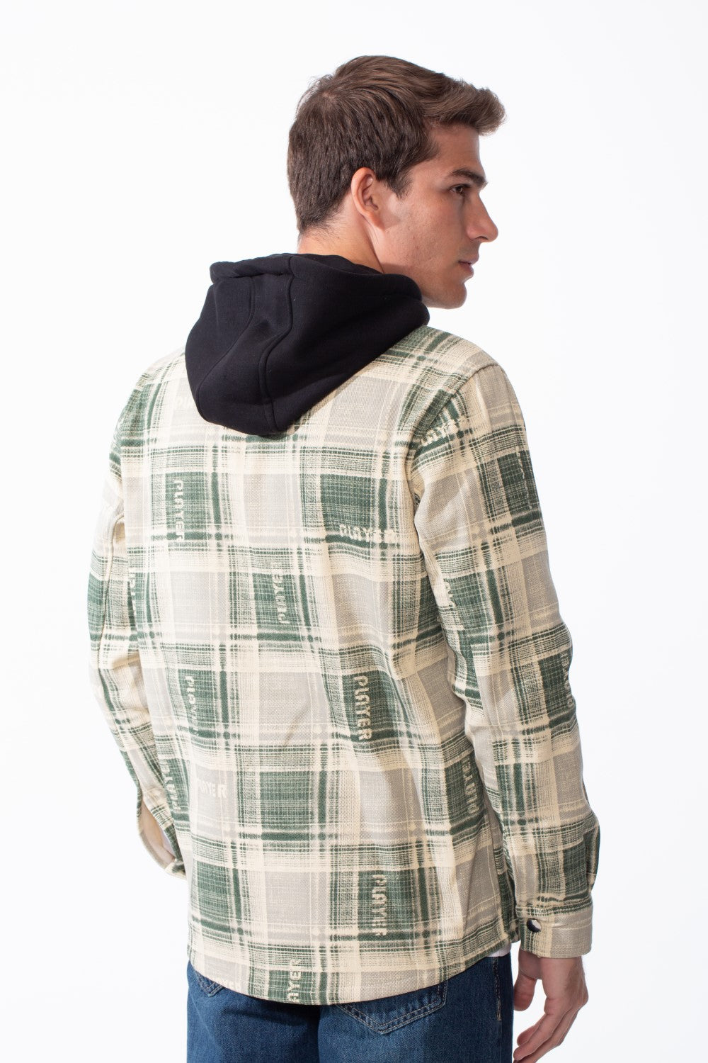 Men's Double-Layer Versatile Layered Design Built In Hooded Inner Long Sleeves Chest Pockets Plaid Print Regular Fit Shirt