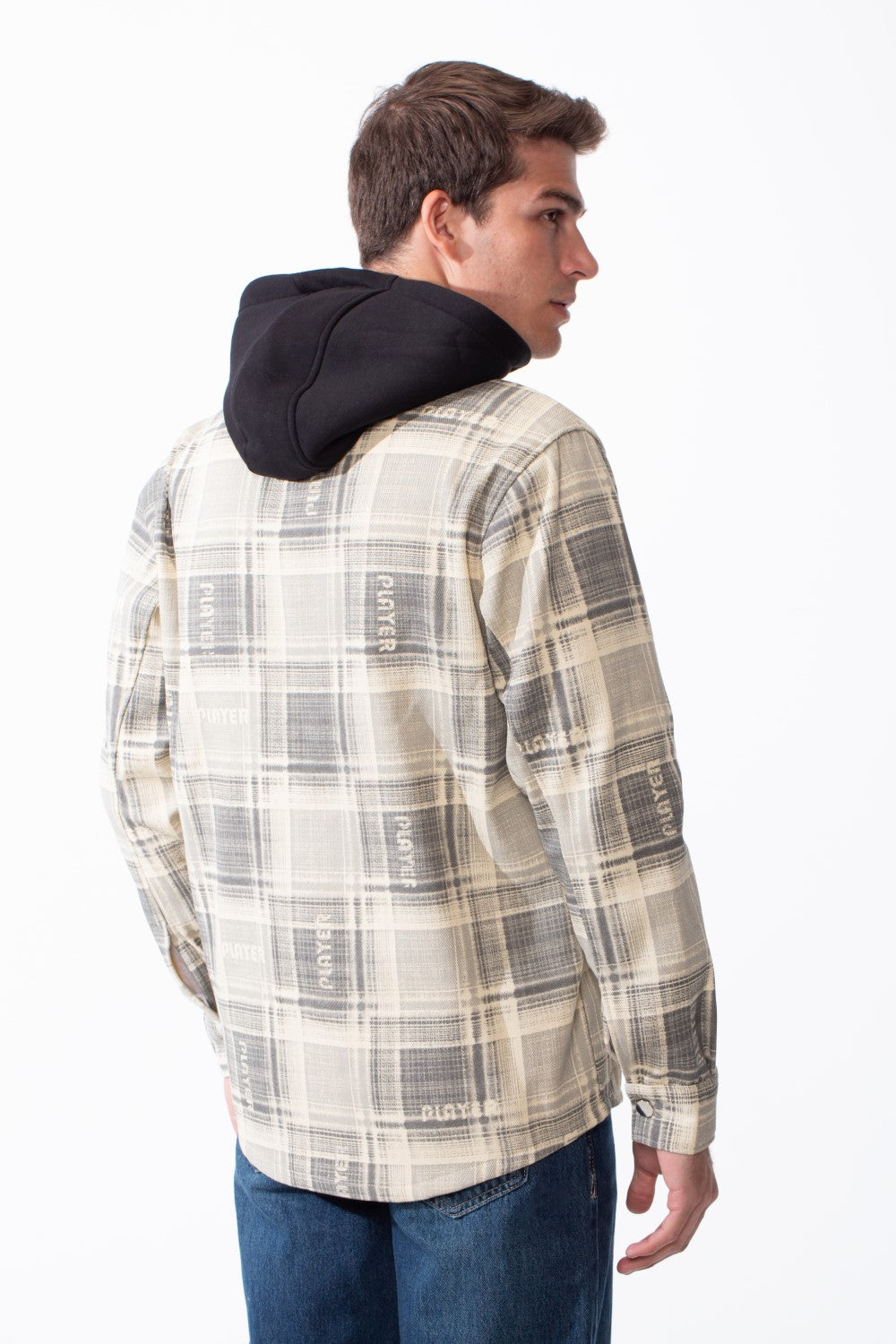 Men's Double-Layer Versatile Layered Design Built In Hooded Inner Long Sleeves Chest Pockets Plaid Print Regular Fit Shirt
