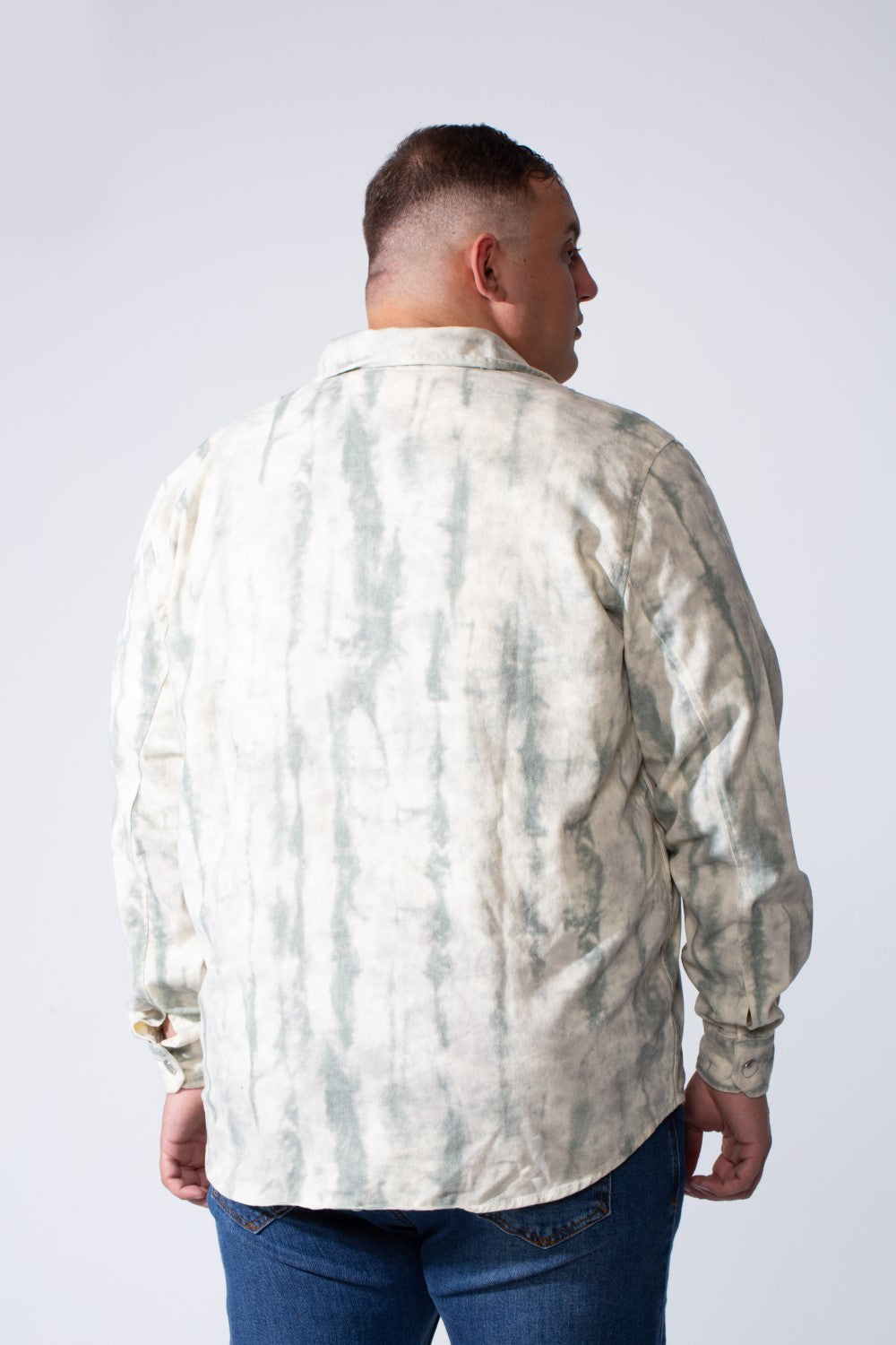 Men's Long Sleeve Button Down With Marble Effect Designed With Dual Chest Flap Pockets Dark Contrast Buttons Unique Artistic Big Size Shirt
