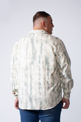 Men's Long Sleeve Button Down With Marble Effect Designed With Dual Chest Flap Pockets Dark Contrast Buttons Unique Artistic Big Size Shirt