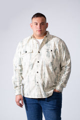 Men's Long Sleeve Button Down With Marble Effect Designed With Dual Chest Flap Pockets Dark Contrast Buttons Unique Artistic Big Size Shirt