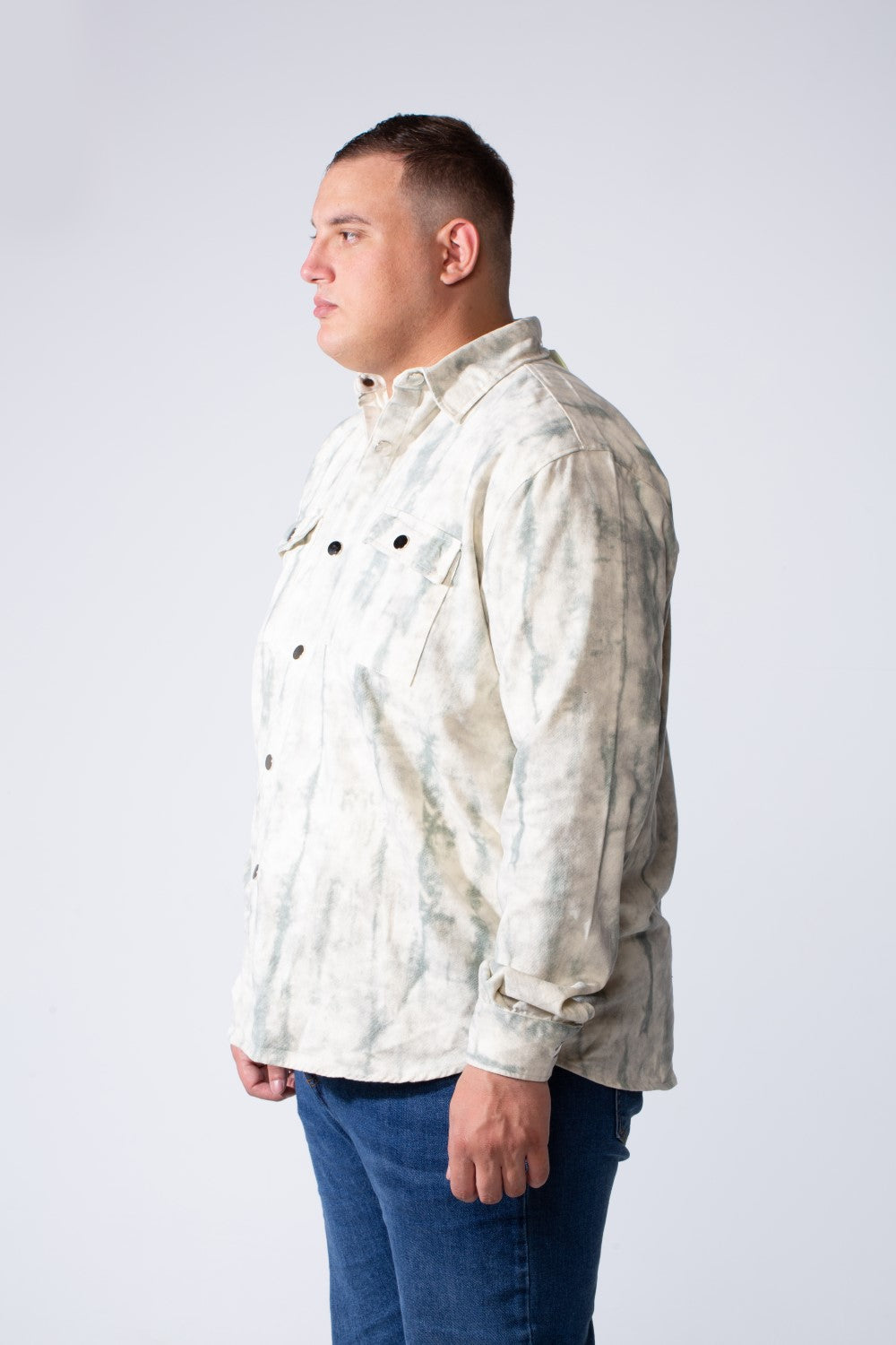 Men's Long Sleeve Button Down With Marble Effect Designed With Dual Chest Flap Pockets Dark Contrast Buttons Unique Artistic Big Size Shirt