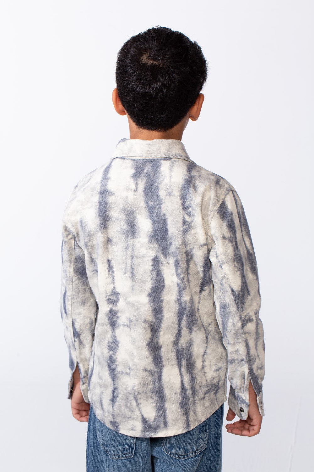 Boy’s Cloud Tie-Dye Print Jakar Gabardine Slim Fit Shirt With Front Pockets