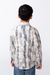 Boy’s Cloud Tie-Dye Print Jakar Gabardine Slim Fit Shirt With Front Pockets